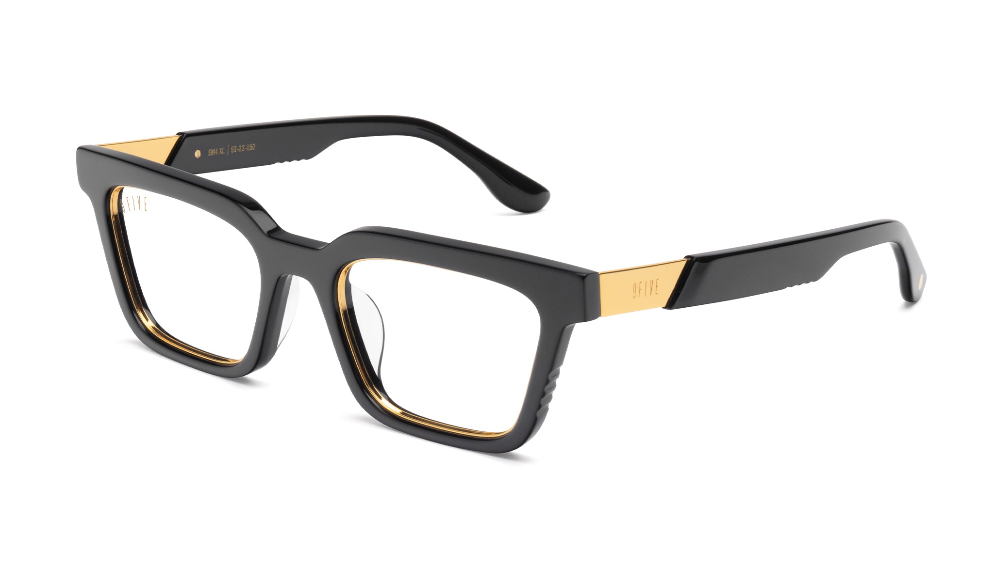 9FIVE EM4 XL Black & 24K Gold Clear Lens Glasses Rx