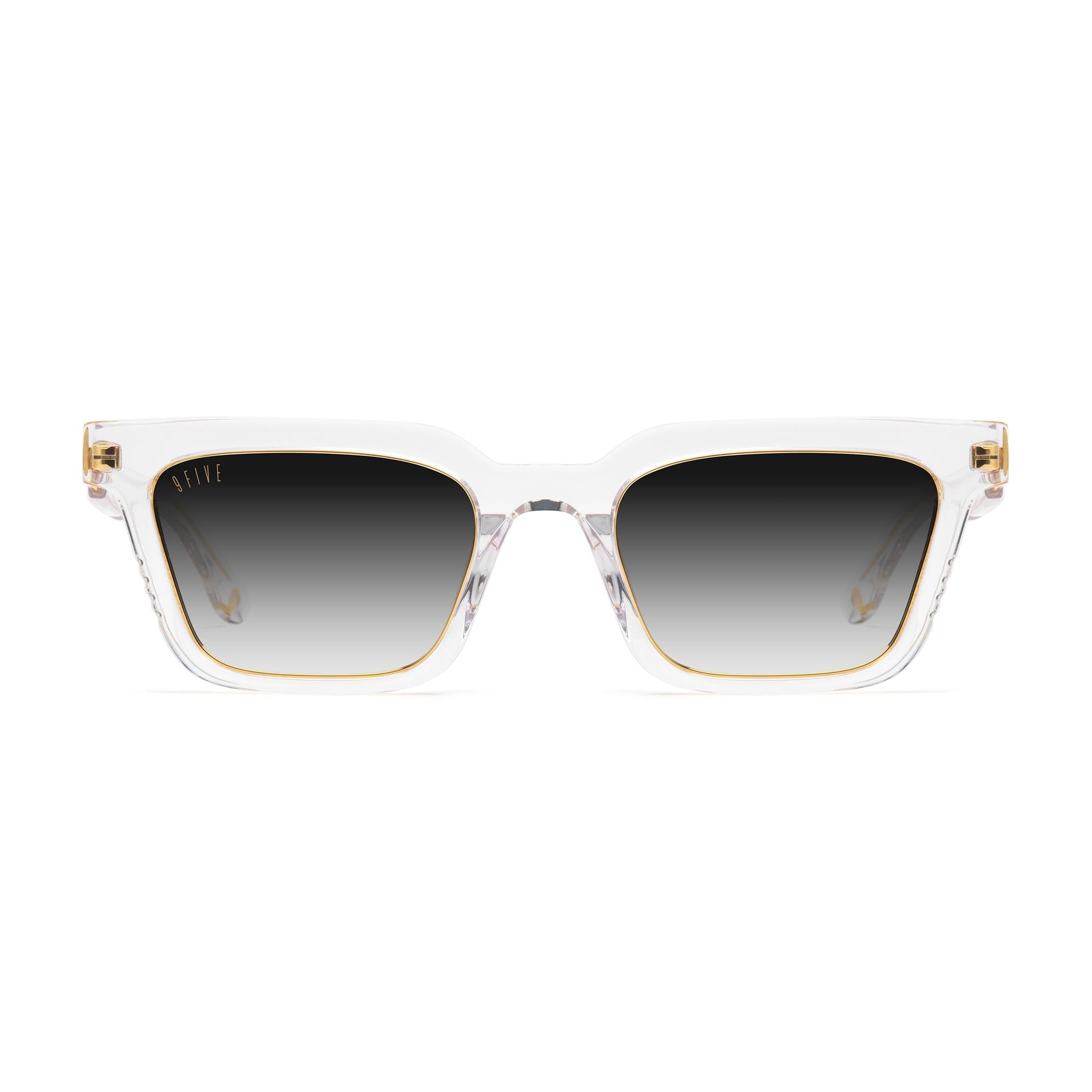 9FIVE EM4 Crystal & 24K Gold Black Gradient Sunglasses — XL front [g:black-gradient s:xl o:1]