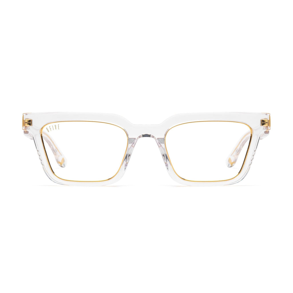 9FIVE EM4 Crystal & 24K Gold Clear Lens Glasses — XL front [g:all s:xl o:1]