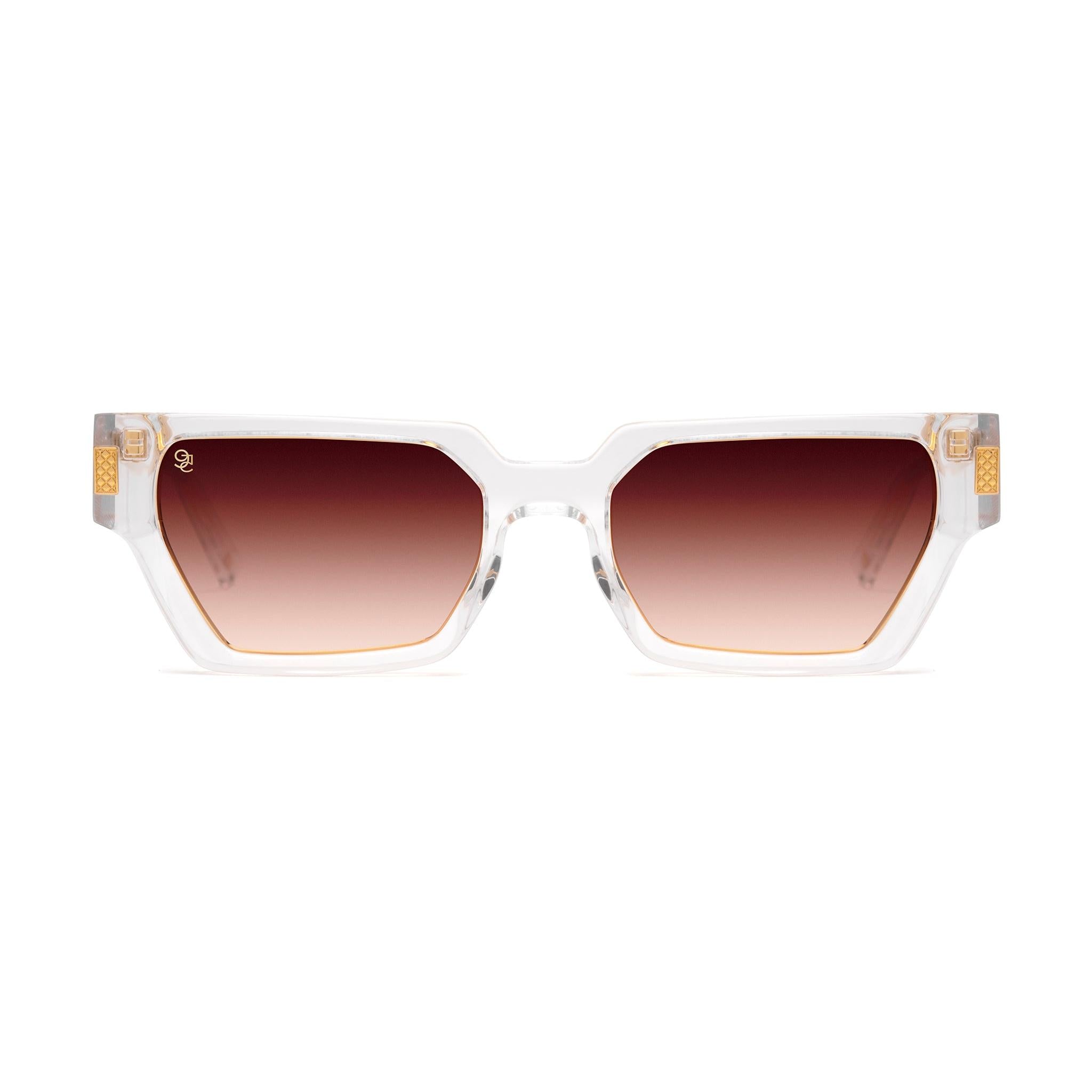 9FIVE Locks Crystal & 24K Gold Rum Gradient Sunglasses — front [g:rum-gradient s:reg o:1]