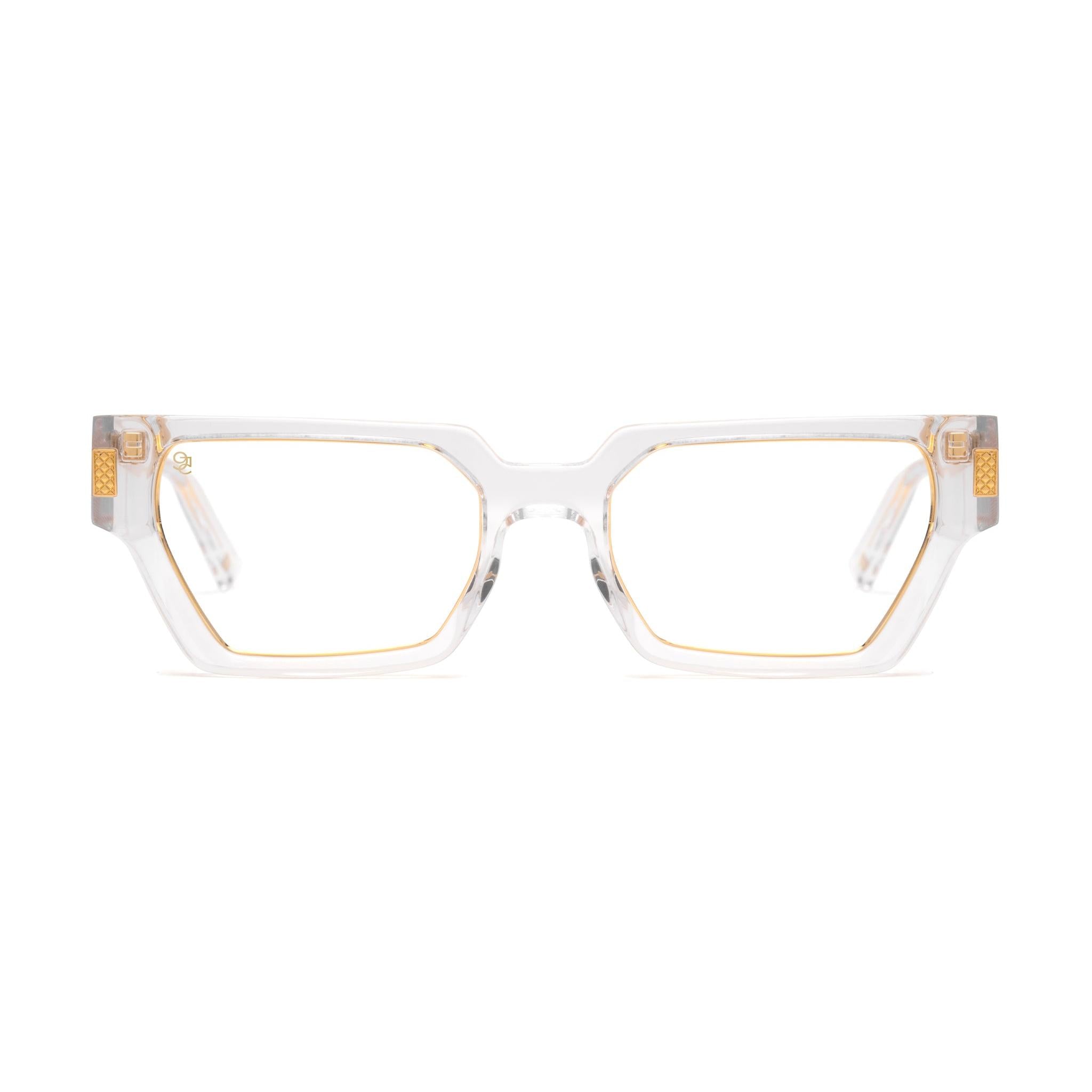 9FIVE Locks Crystal & 24K Gold Clear Lens Glasses — front [g:all s:reg o:1]