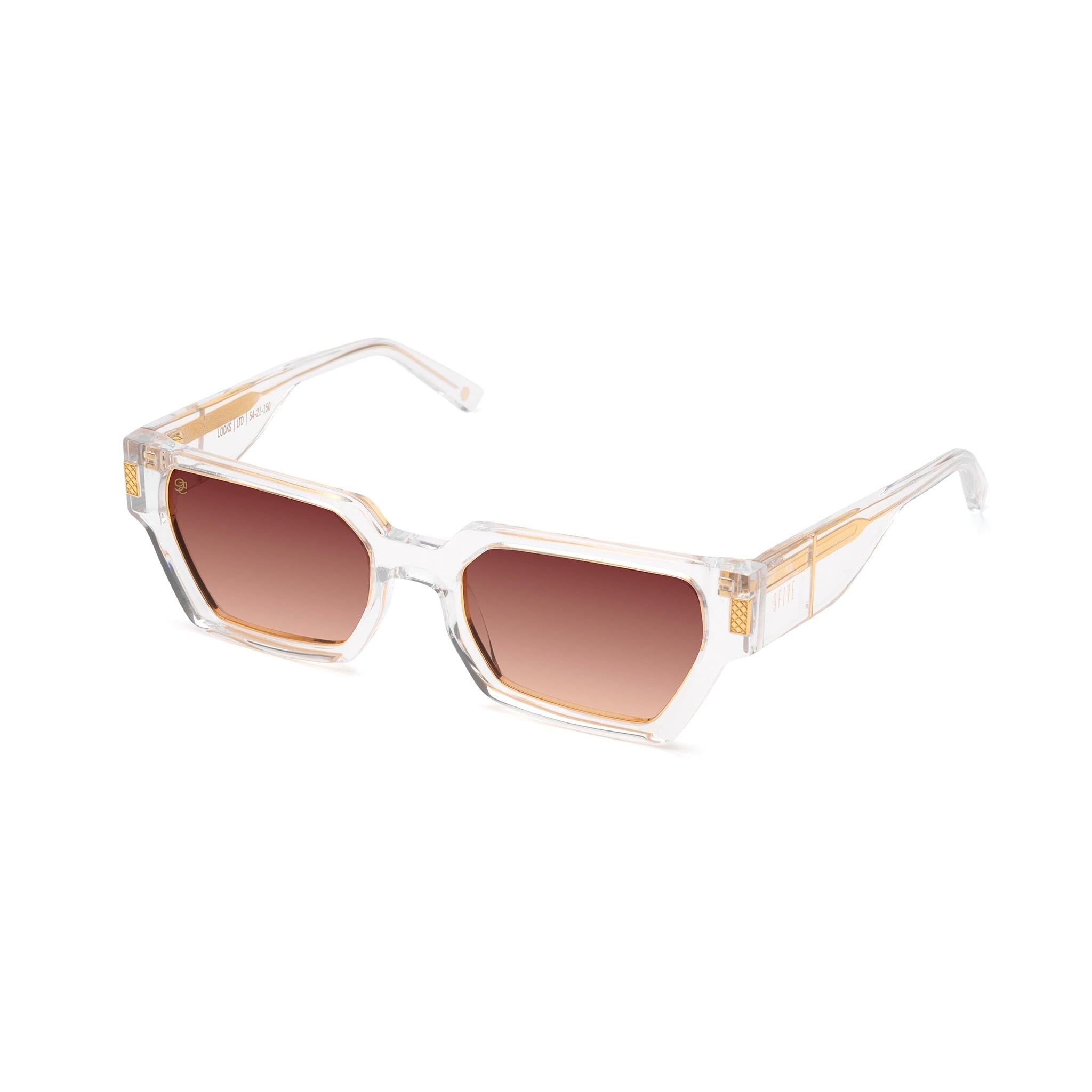 9FIVE Locks Crystal & 24K Gold Rum Gradient Sunglasses — side [g:rum-gradient s:reg o:2]
