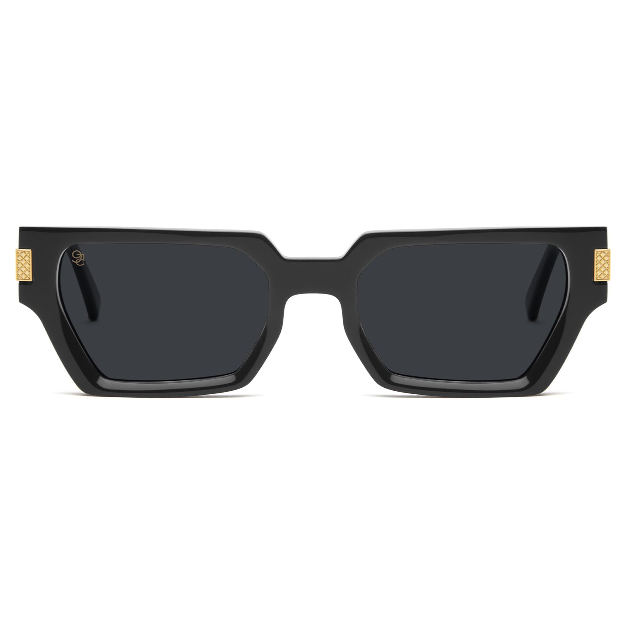 9FIVE Locks Black & 24K Gold Sunglasses — XL fit, front [g:black s:xl o:1]