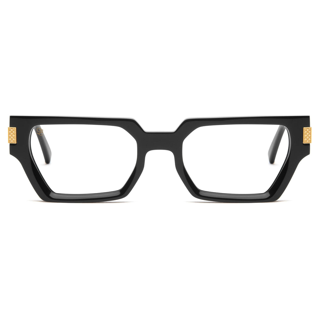 9FIVE Locks Black & 24K Gold Clear Lens Glasses — XL front [g:all s:xl o:1]