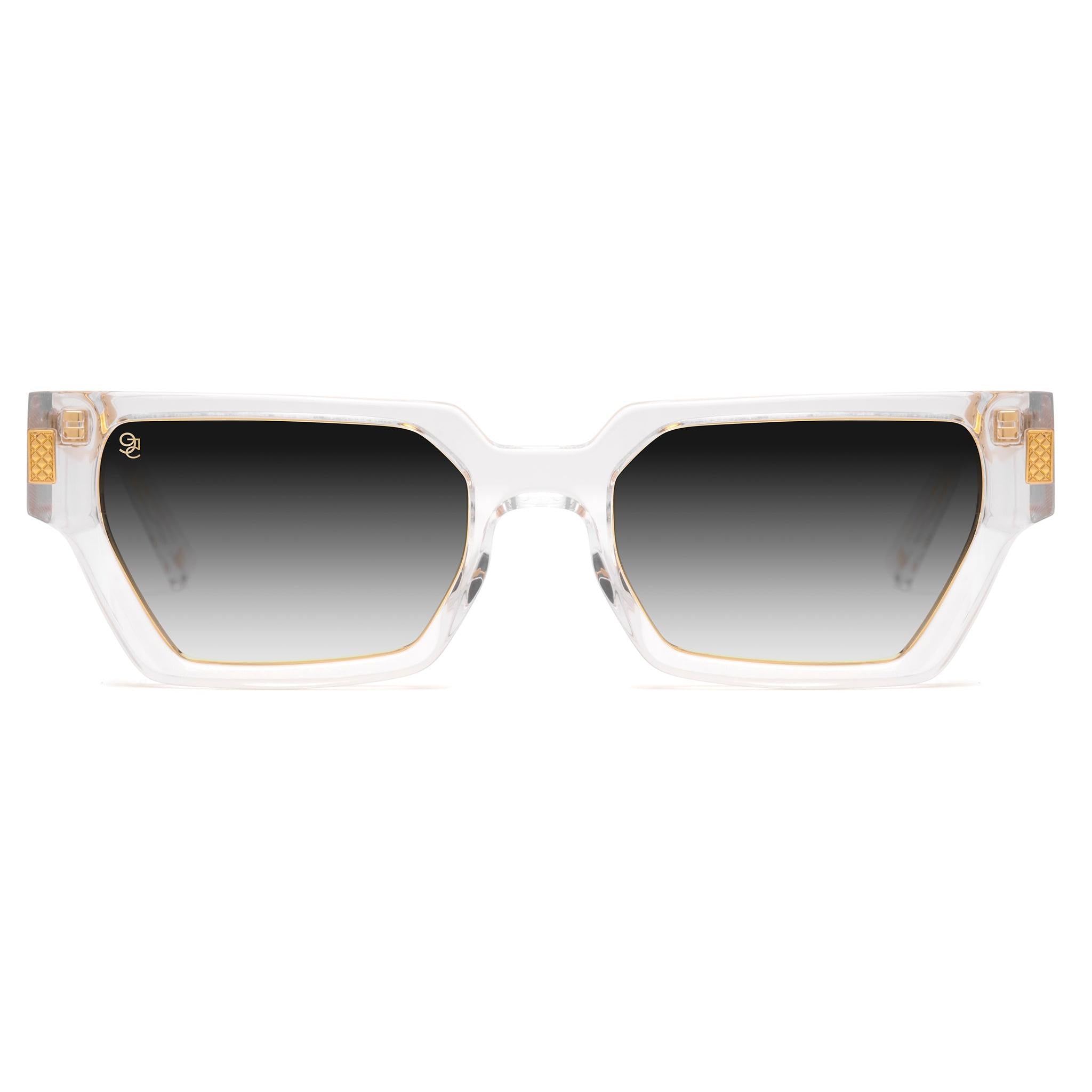 9FIVE Locks Crystal & 24K Gold Black Gradient Sunglasses — XL front [g:black-gradient s:xl o:1]