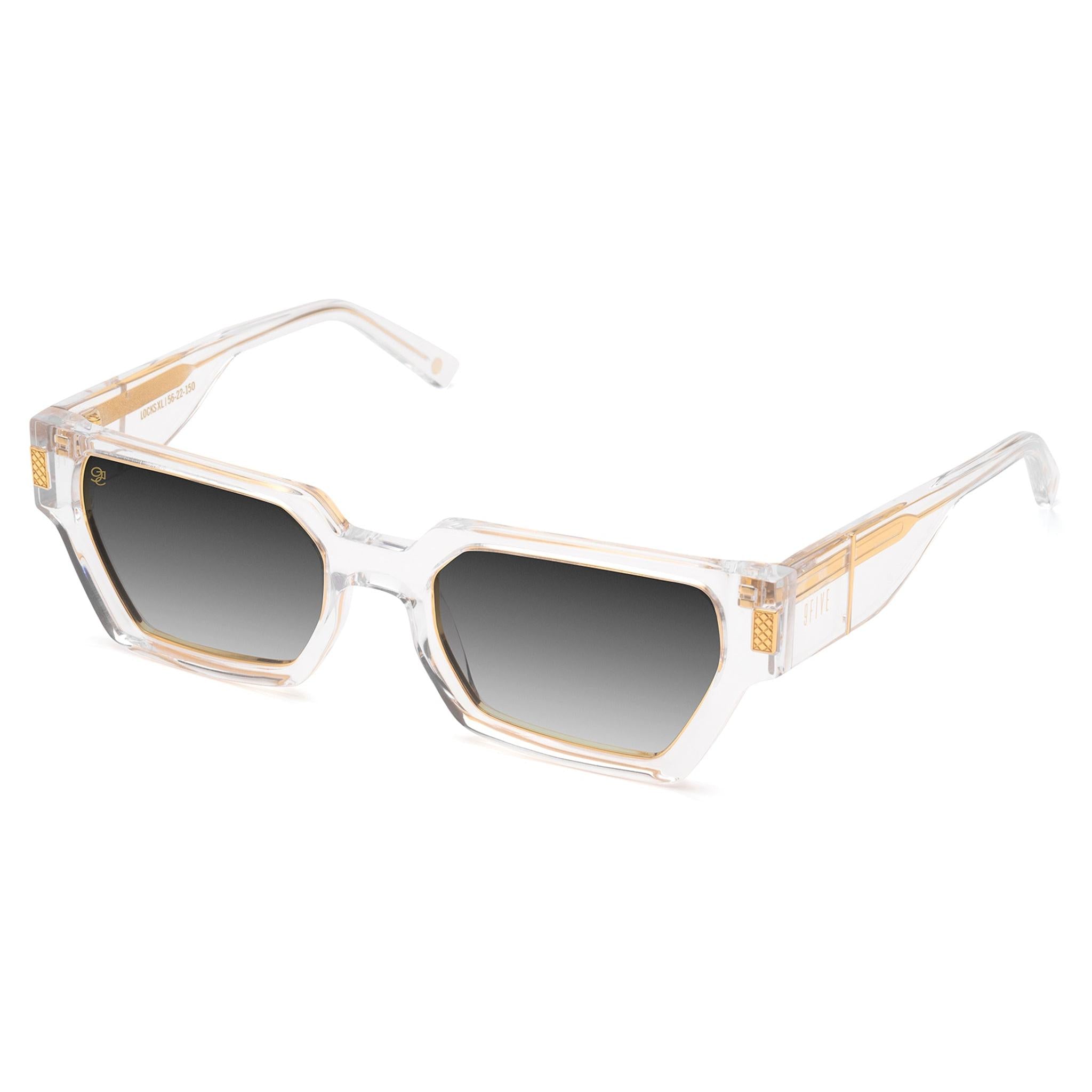 9FIVE Locks Crystal & 24K Gold Black Gradient Sunglasses — XL side [g:black-gradient s:xl o:2]