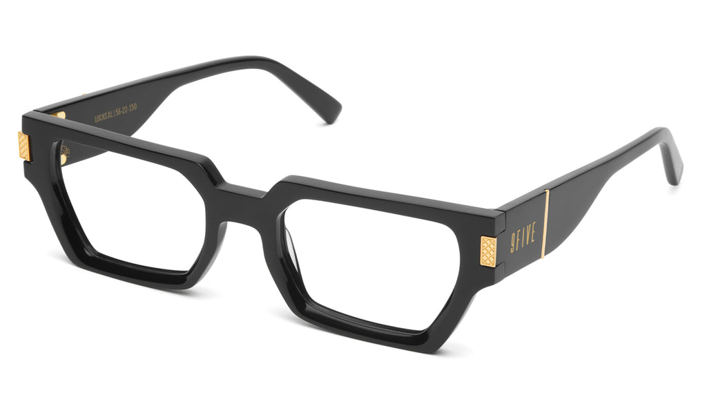 9FIVE Locks Black & 24K Gold XL Clear Lens Glasses