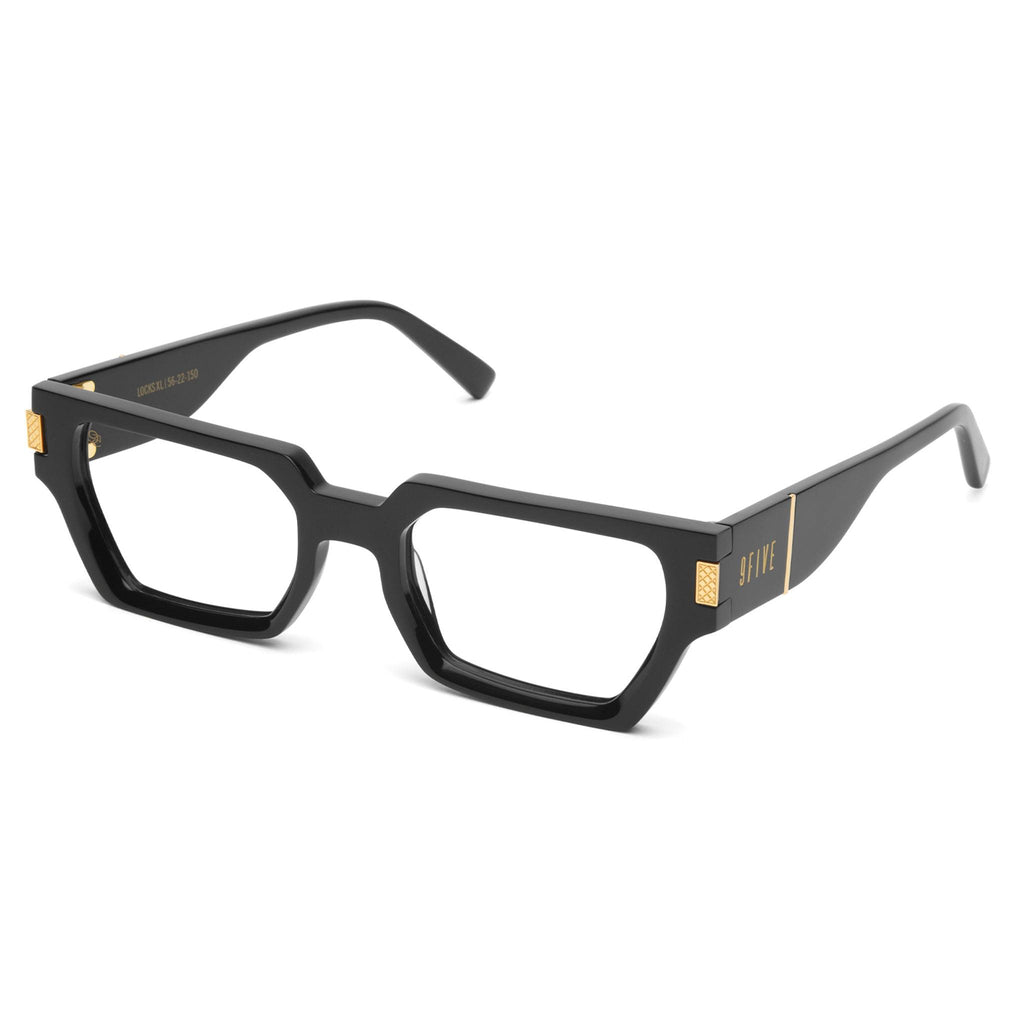 9FIVE Locks Black & 24K Gold Clear Lens Glasses — XL side [g:all s:xl o:2]