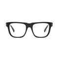 Black square eyeglass frames with clear lenses and small black-tone decorative details on the temples, shown against a plain white background. 9five black sunglasses on white background with black metal accents [g:clear s:all o:1]