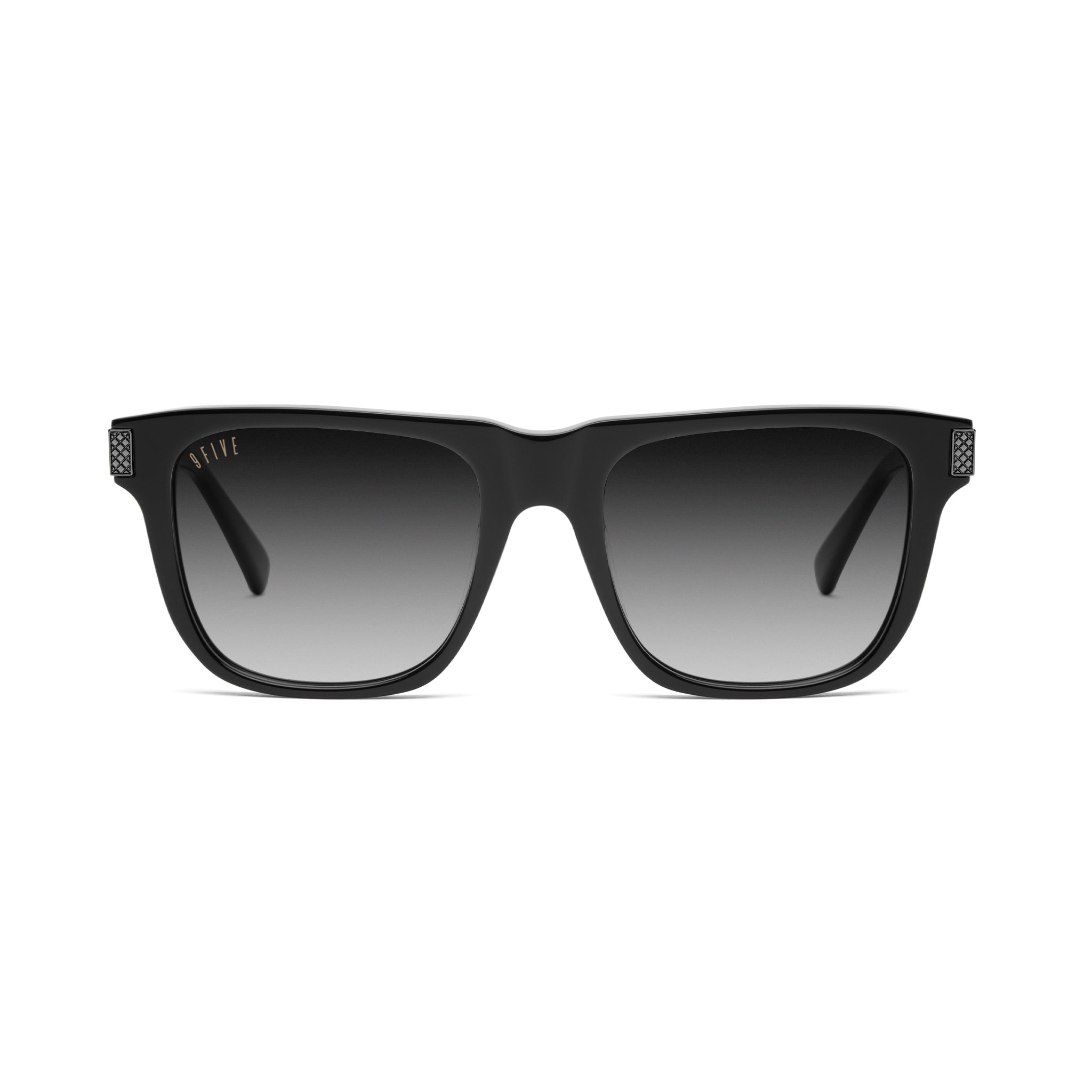 9five black sunglasses on white background with black metal accents [g:black-gradient s:all o:1]
