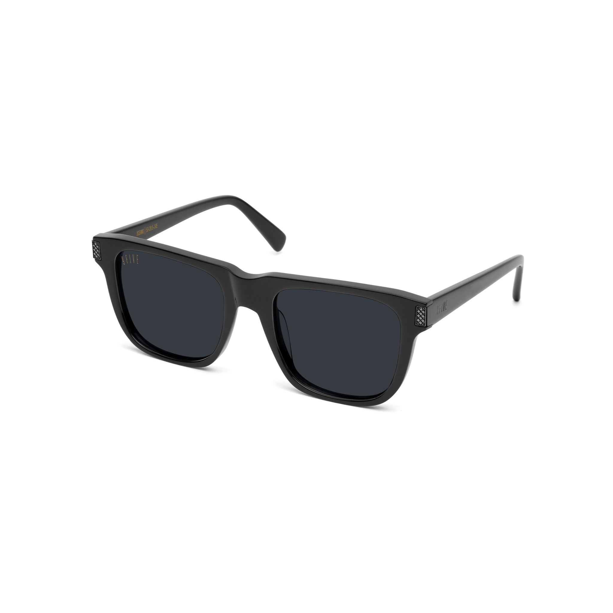 9five black sunglasses on white background with black metal accents [g:black s:all o:2]