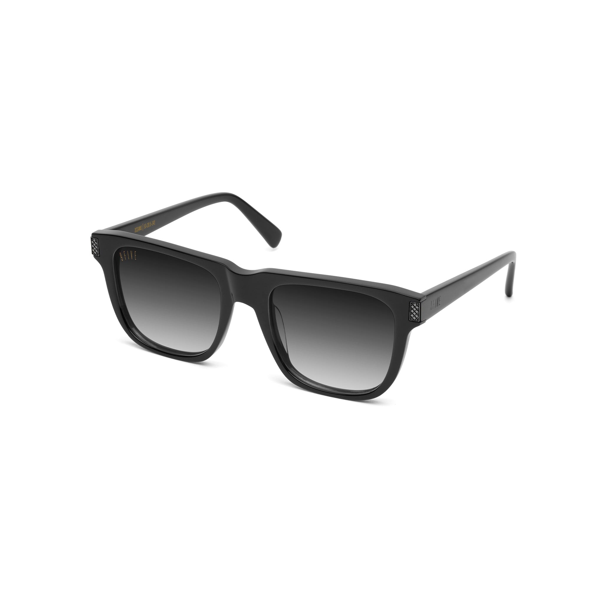9five black sunglasses on white background with black metal accents [g:black-gradient s:all o:2]