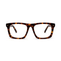 A pair of rectangular frame eyeglasses with a classic tortoiseshell pattern in brown and amber, shown against a plain white background. [g:clear s:all o:1]
