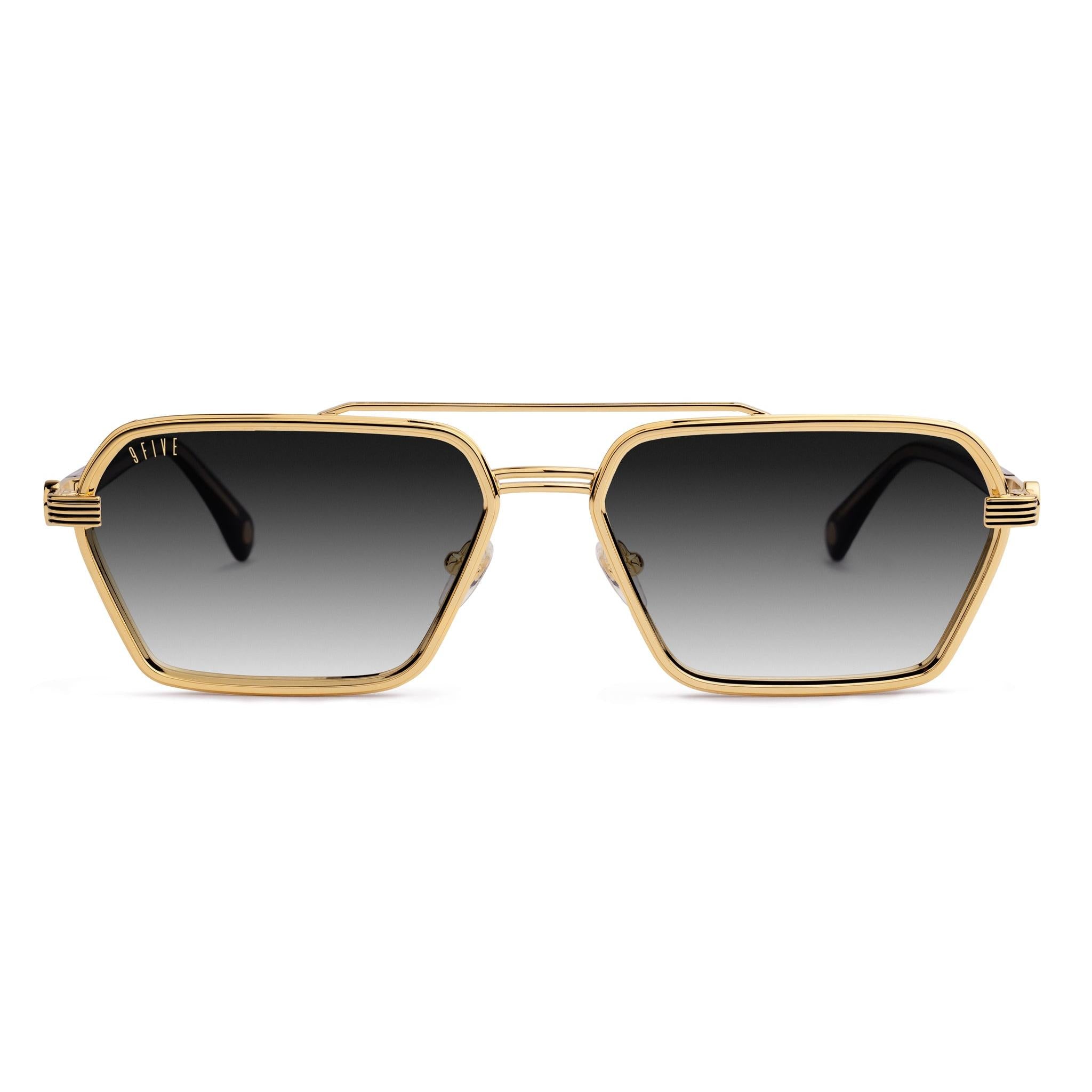 9FIVE Reign Black Gradient & 24K Gold Sunglasses — XL fit, front [g:black-gradient s:xl o:1]