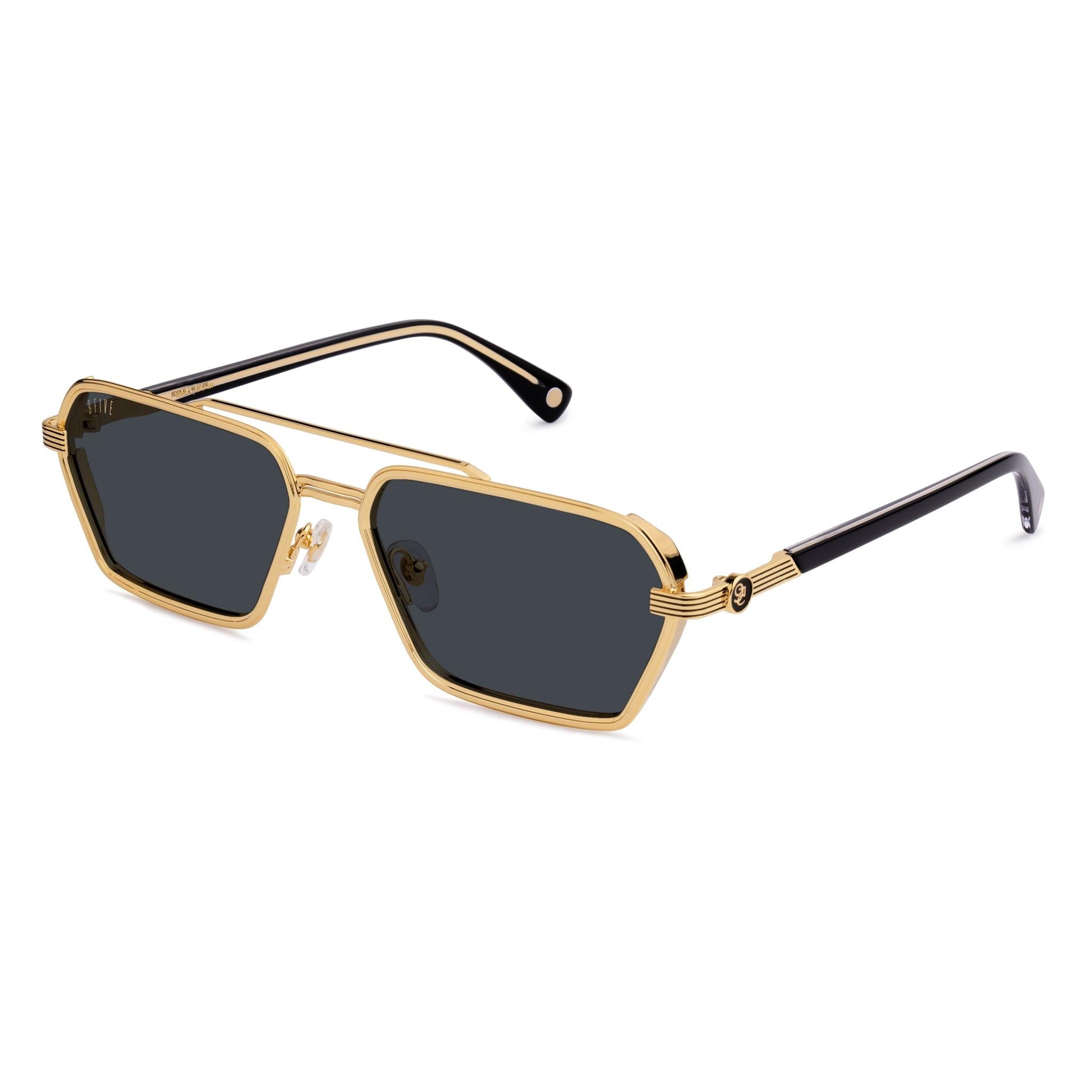 9FIVE Reign Black & 24K Gold Sunglasses — XL fit, side [g:black s:xl o:2]
