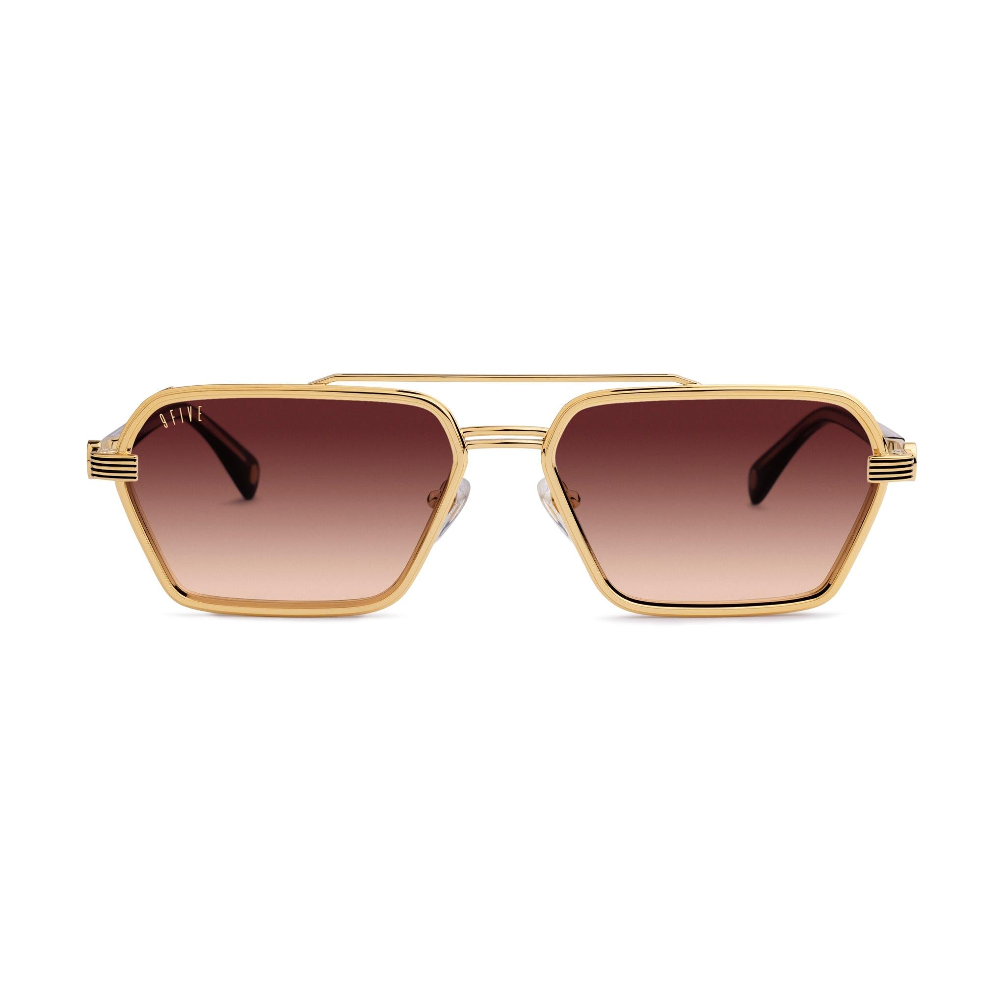 9FIVE Reign Rum Gradient & 24K Gold Sunglasses — Regular fit, front [g:rum-gradient s:reg o:1]