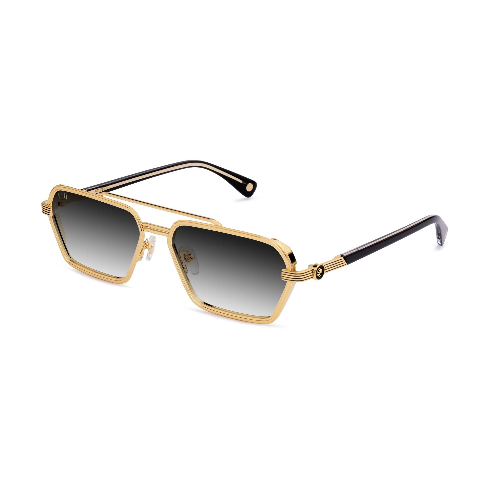 9FIVE Reign Black Gradient & 24K Gold Sunglasses — Regular fit, side [g:black-gradient s:reg o:2]