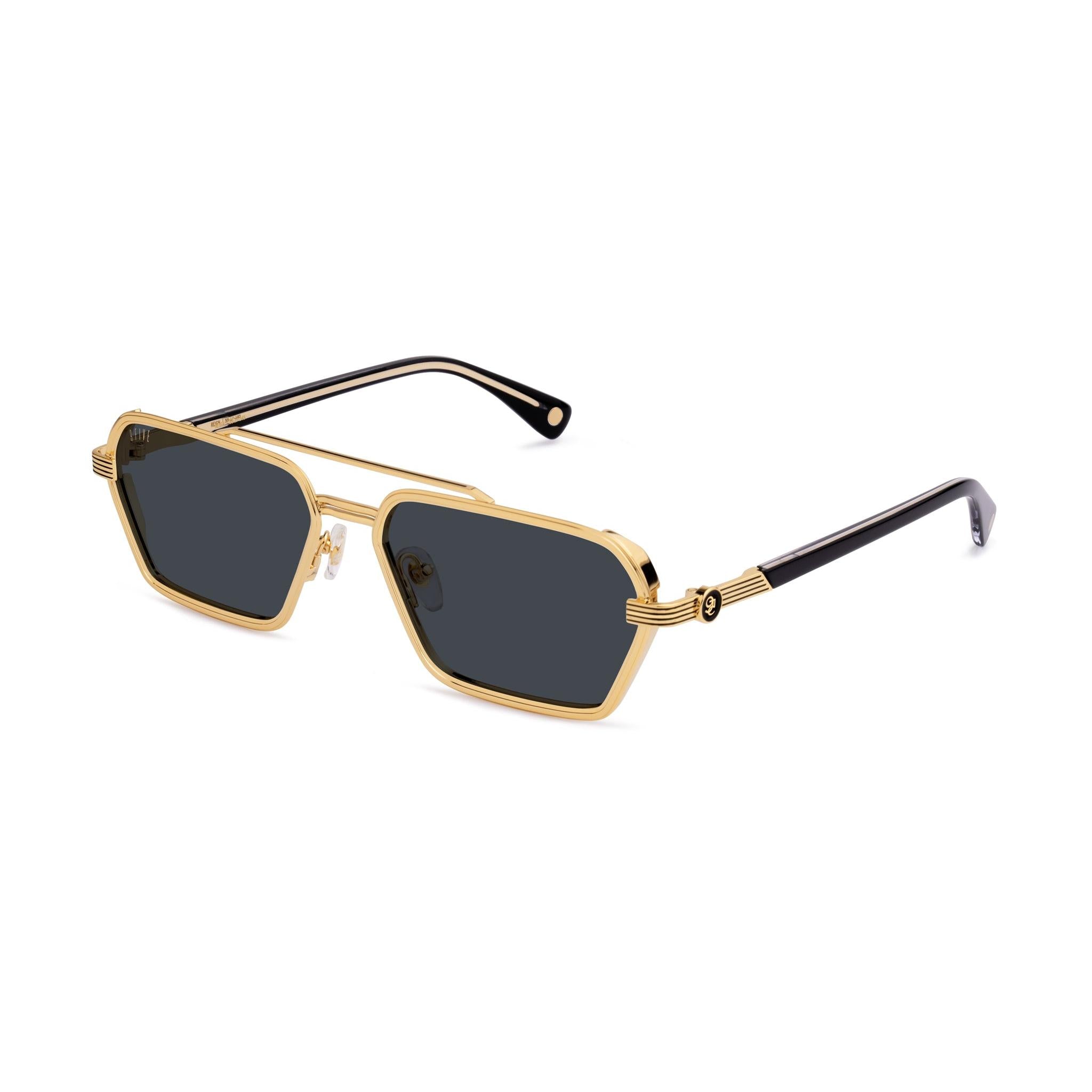 9FIVE Reign Black & 24K Gold Sunglasses — Regular fit, side [g:black s:reg o:2]