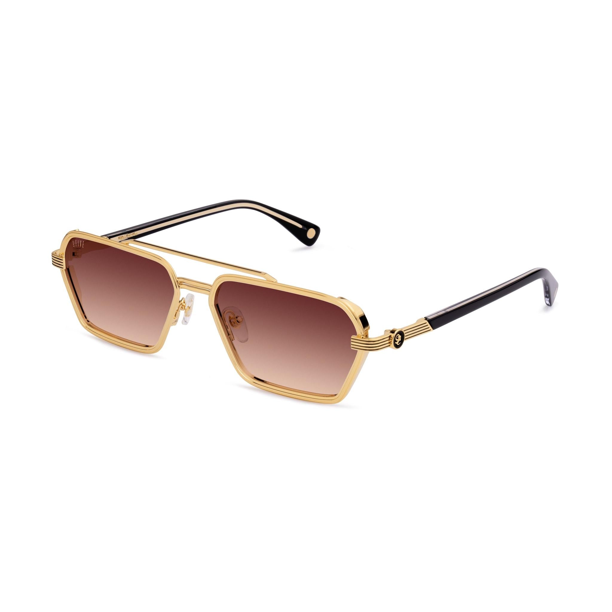 9FIVE Reign Rum Gradient & 24K Gold Sunglasses — Regular fit, side [g:rum-gradient s:reg o:2]
