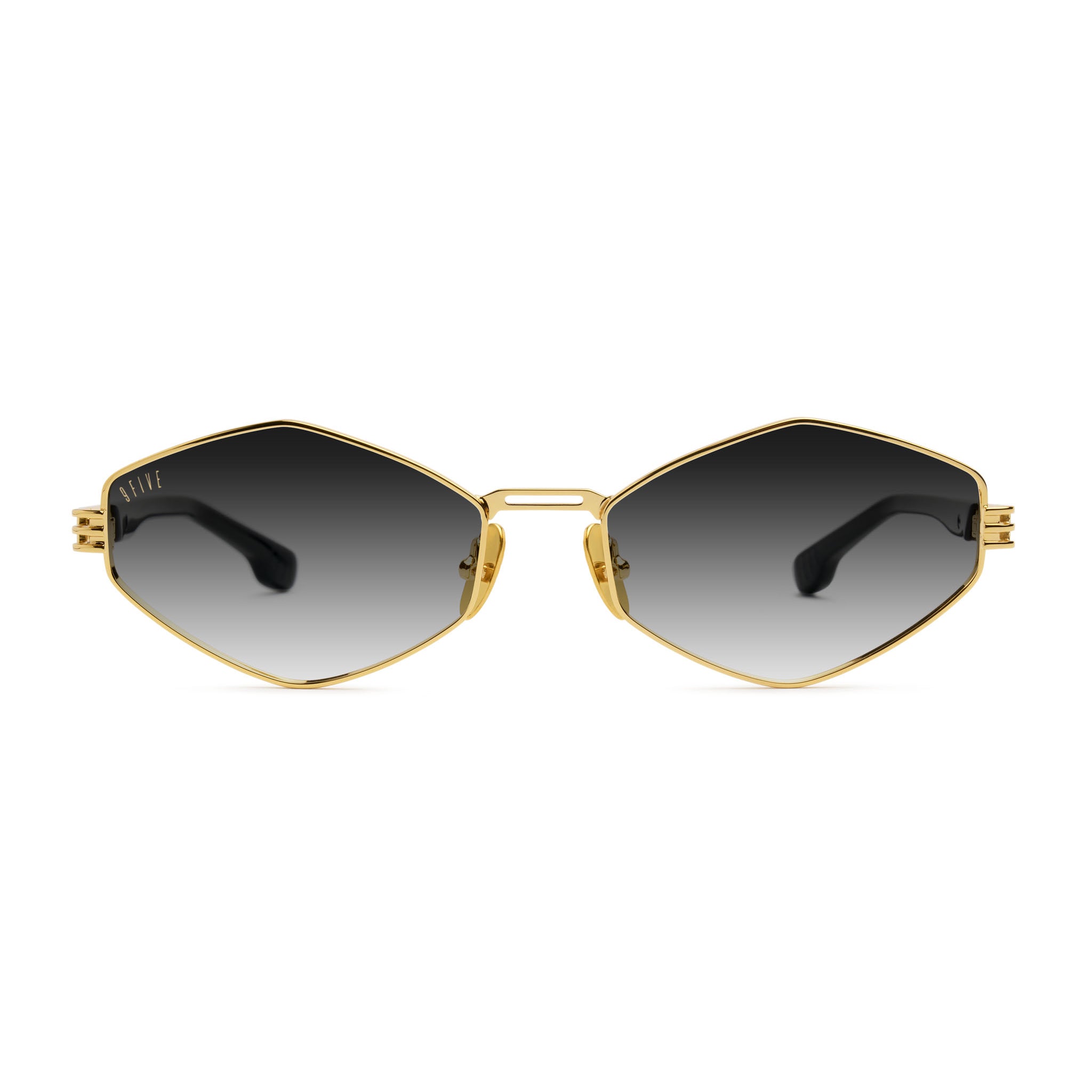 9FIVE Iris Rhombus Black Gradient & 24K Gold Sunglasses — front [g:black-gradient s:all o:1]