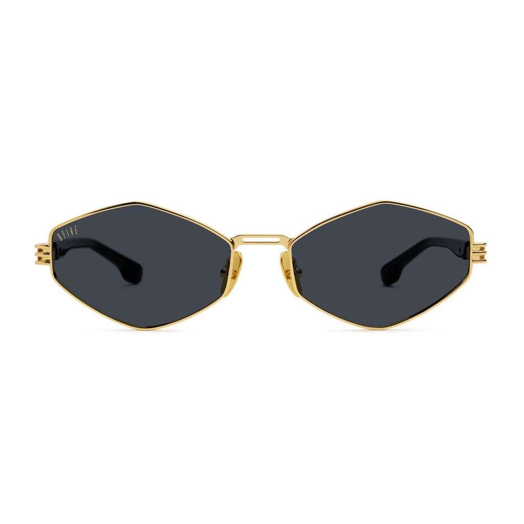 9FIVE Iris Rhombus Black & 24K Gold Sunglasses — front [g:black s:all o:1]