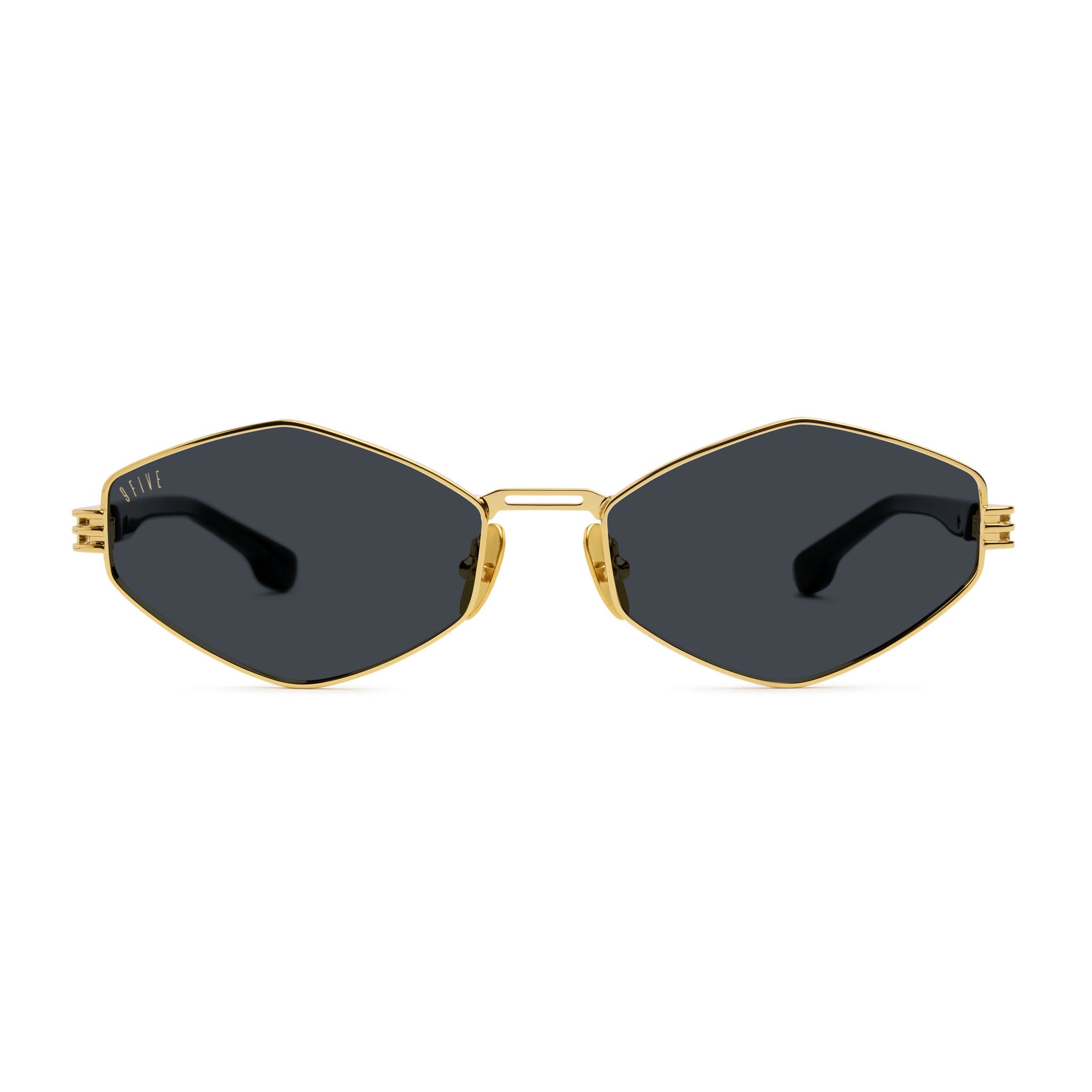 9FIVE Iris Rhombus Black & 24K Gold Sunglasses — front [g:black s:all o:1]