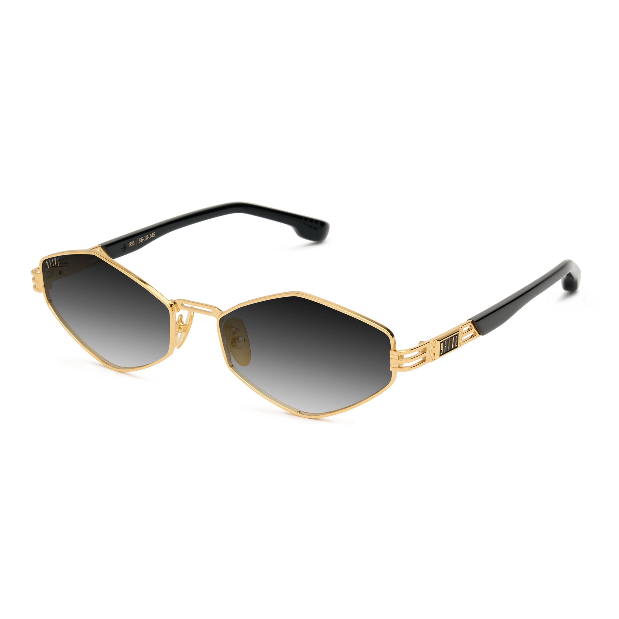 9FIVE Iris Rhombus Black Gradient & 24K Gold Sunglasses — side [g:black-gradient s:all o:2]