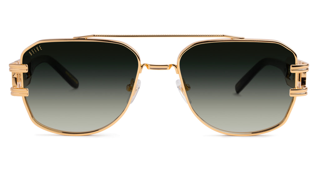 9FIVE Royals Black & 24K Gold XL - Green Gradient Sunglasses