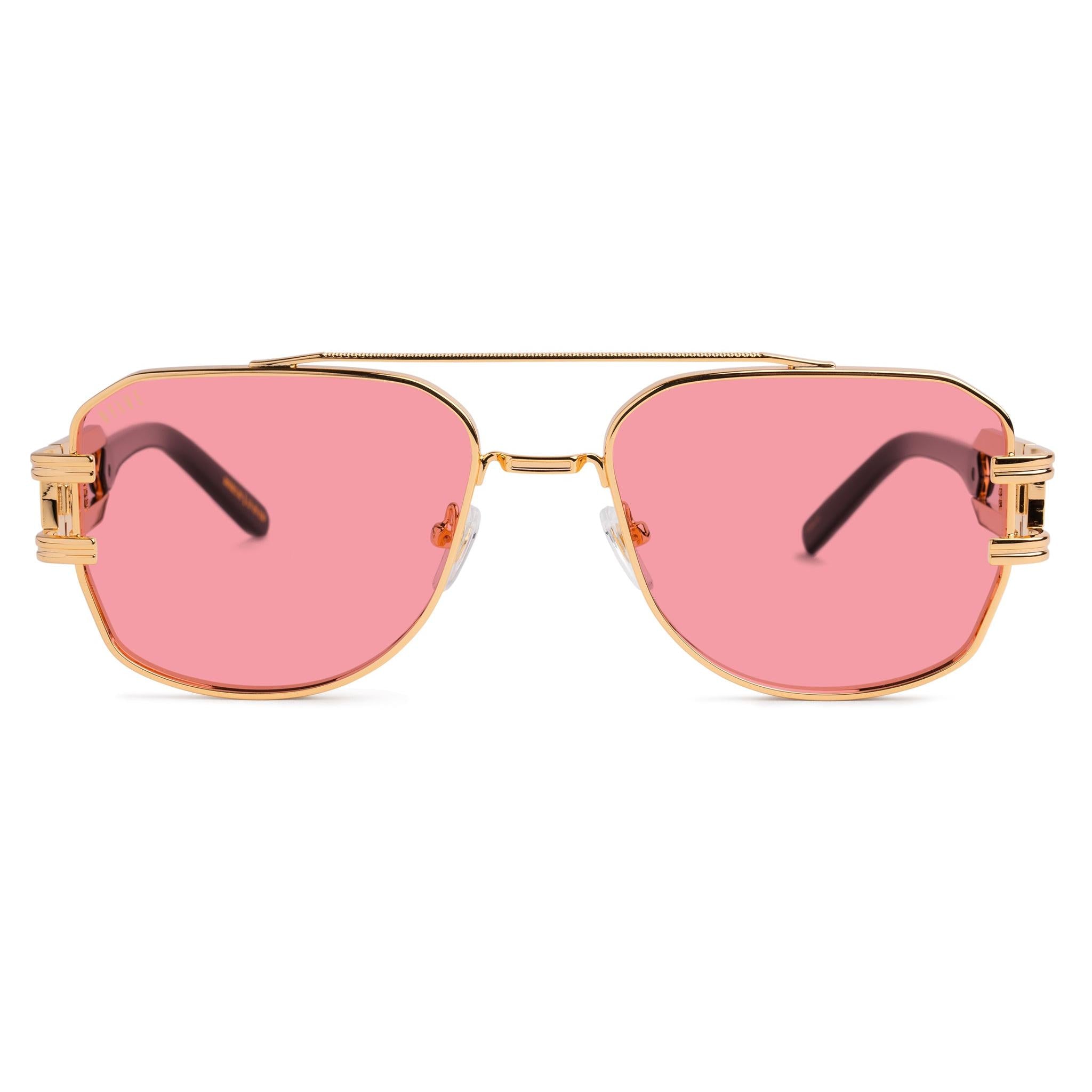 9FIVE Royals Pink & 24K Gold Sunglasses — XL fit, front [g:pink s:xl o:1]