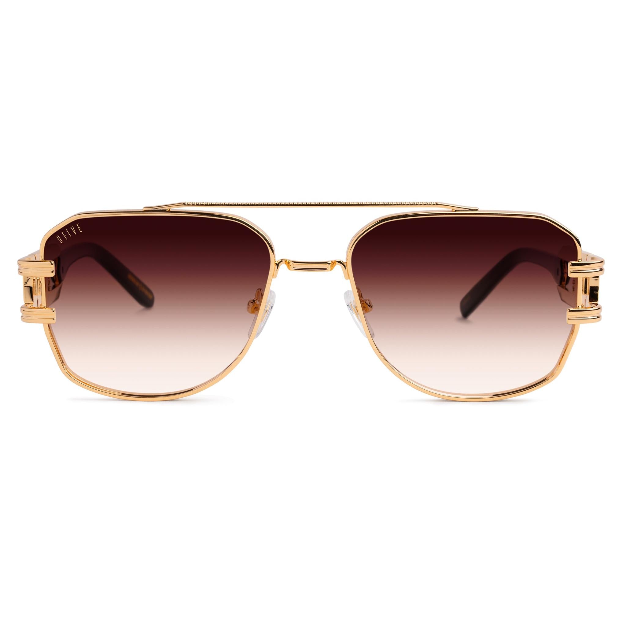 9FIVE Royals Rum Gradient & 24K Gold Sunglasses — XL fit, front [g:rum-gradient s:xl o:1]