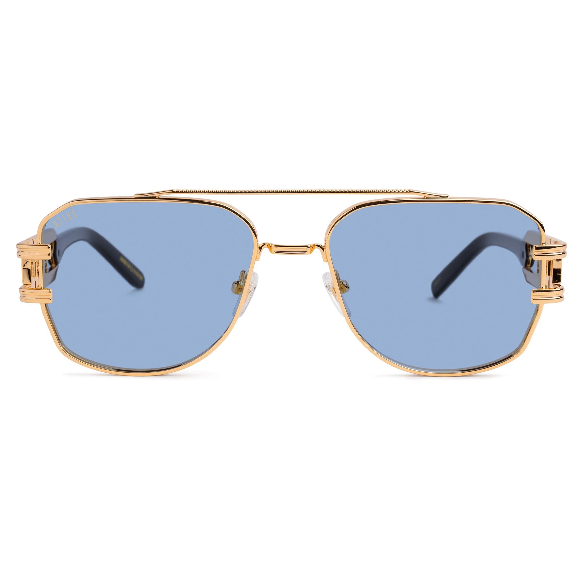 9FIVE Royals Baby Blue & 24K Gold Sunglasses — XL fit, front [g:baby-blue s:xl o:1]