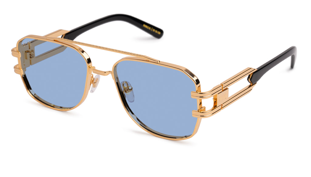  9FIVE Royals Black & 24K Gold XL - Sky Blue Sunglasses