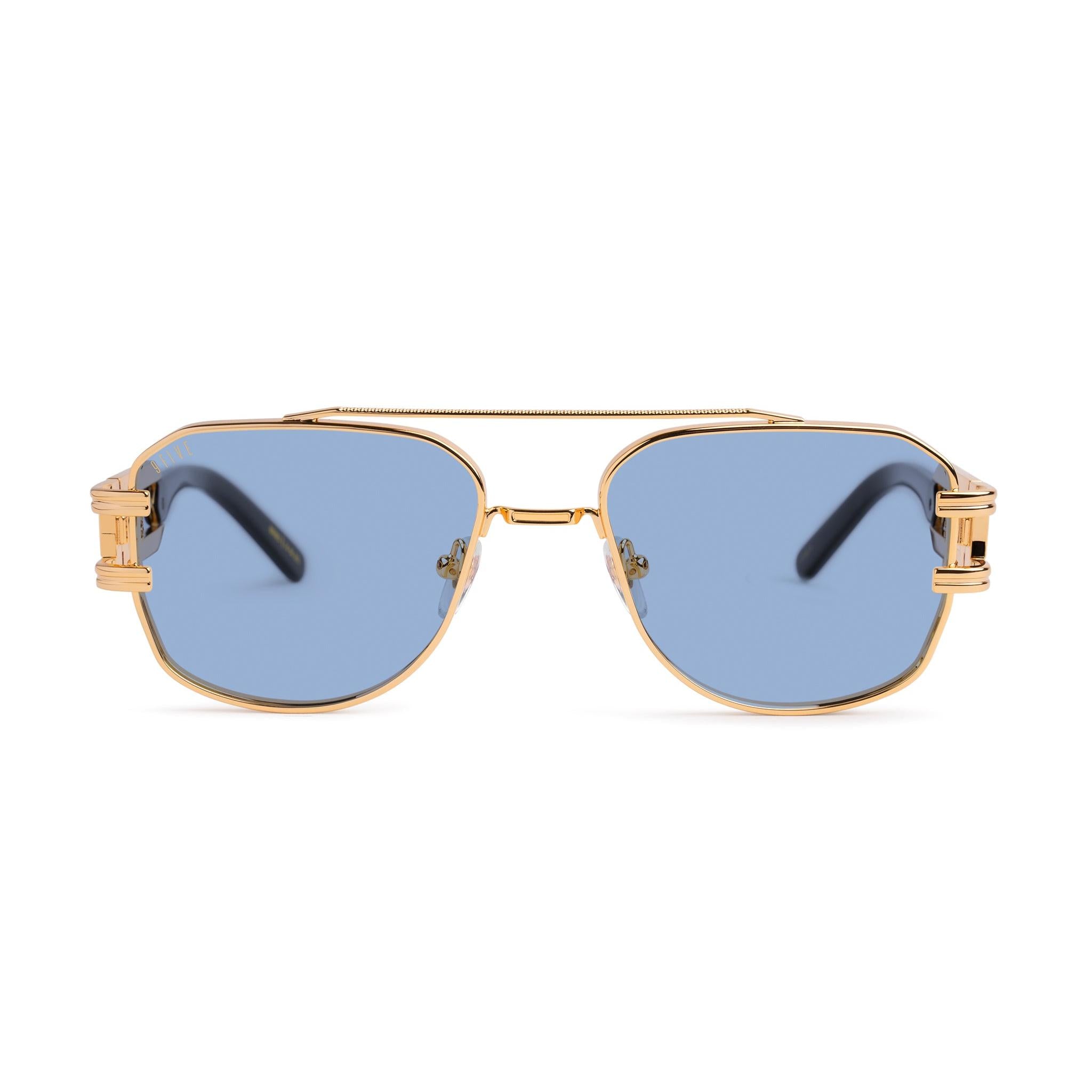 9FIVE Royals Baby Blue & 24K Gold Sunglasses — Regular fit, front [g:baby-blue s:reg o:1]