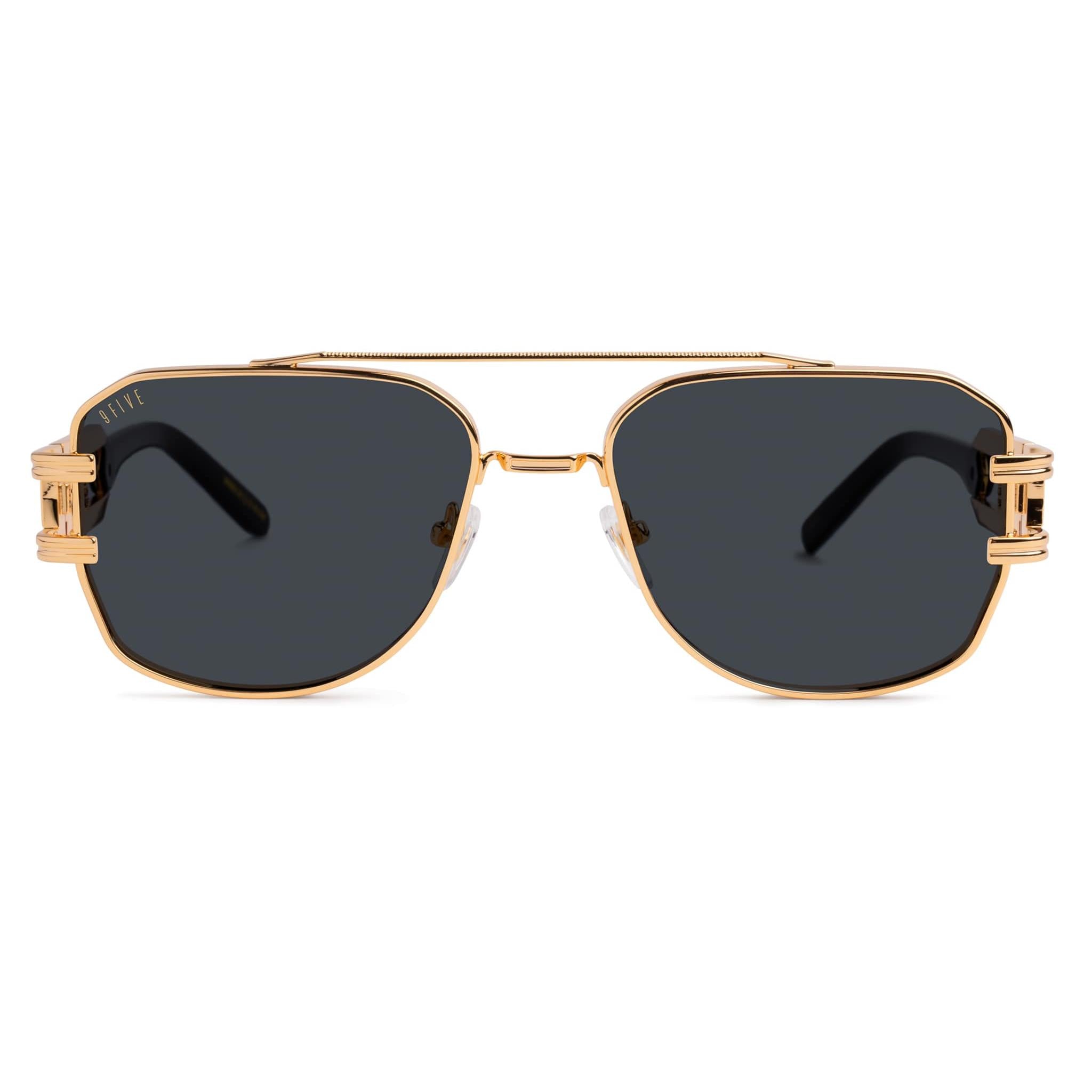 9FIVE Royals Black & 24K Gold Sunglasses — XL fit, front [g:black s:xl o:1]