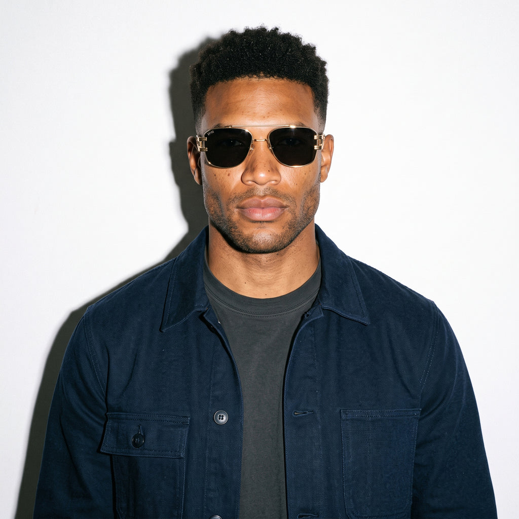 9FIVE Royals Black & 24K Gold Sunglasses — XL fit, front [g:black s:xl o:3]