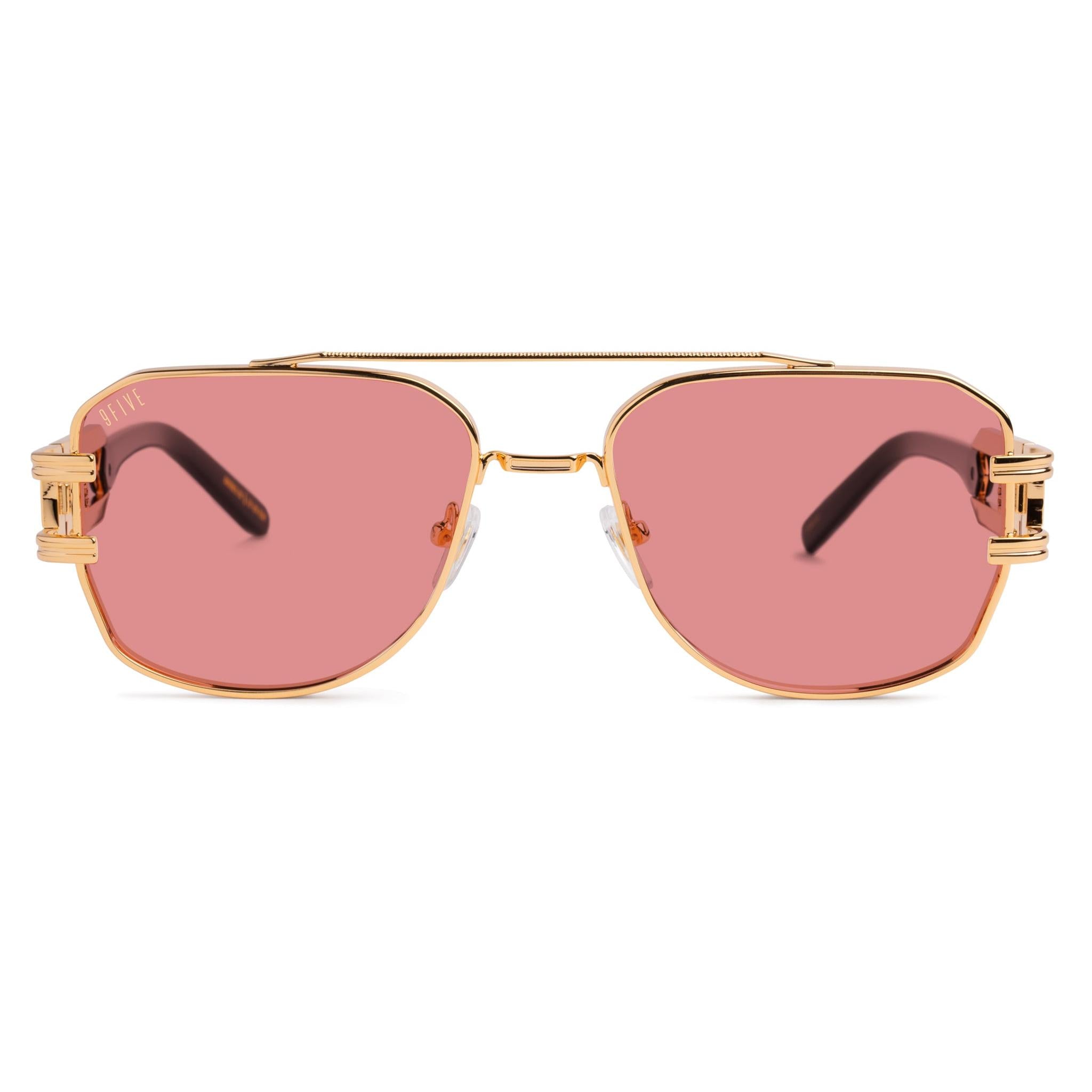 9FIVE Royals Pink & 24K Gold Sunglasses — XL fit, front [g:pink s:xl o:1]