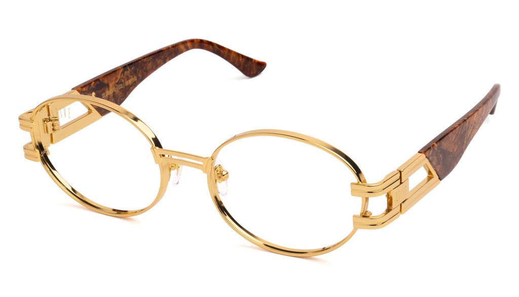 9FIVE St. James Gold Marble & 24K Gold XL Clear Lens Glasses