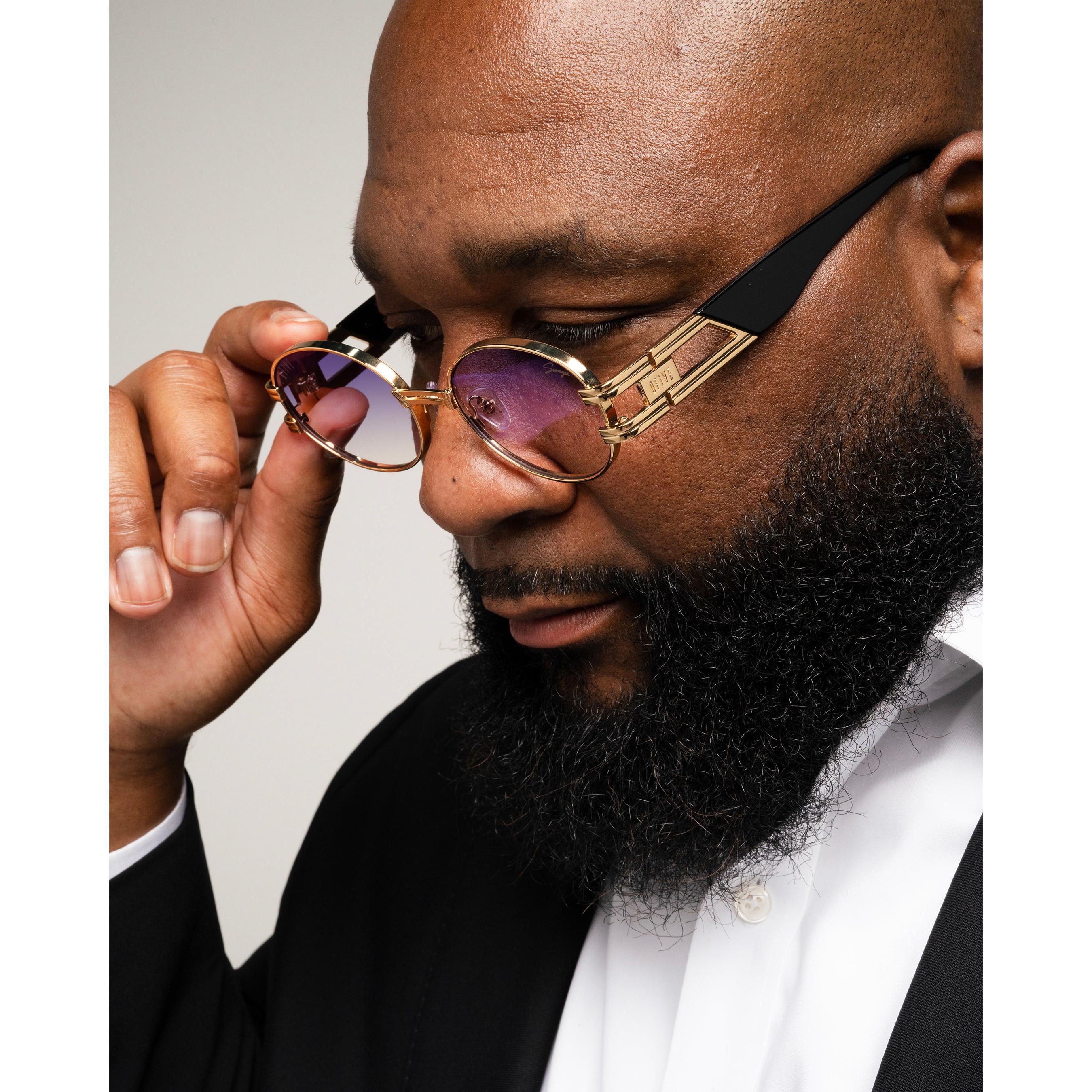 9FIVE x Swagu St. James XL Purple Hue Sunglasses — lens detail [g:anti-reflective-purple-hue s:all o:3]