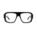 9five Tips LX clear lens glasses that are black and oversized with gold metal arms and embellishments  [g:clear s:all o:1]