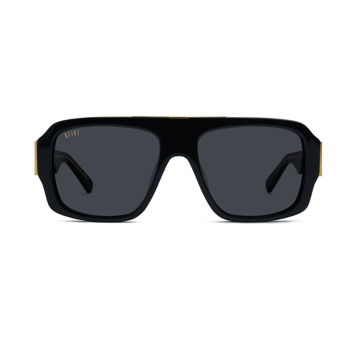 9five Tips LX sunglasses that are black and oversized with gold metal arms and embellishments  [g:black s:all o:1]
