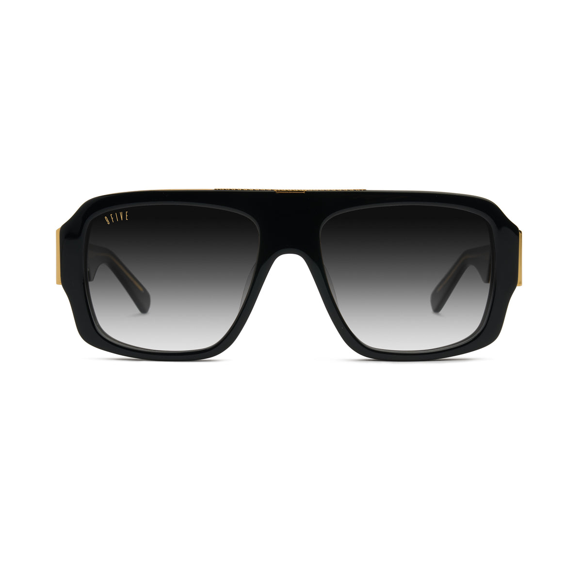 9five Tips LX sunglasses that are black and oversized with gold metal arms and embellishments  [g:black-gradient s:all o:1]