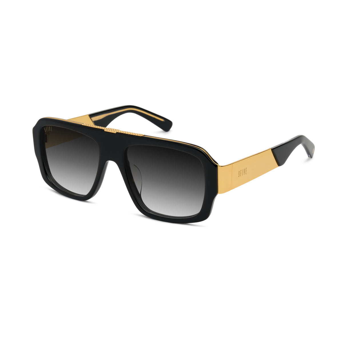 9five Tips LX sunglasses that are black and oversized with gold metal arms and embellishments  [g:black-gradient s:all o:2]