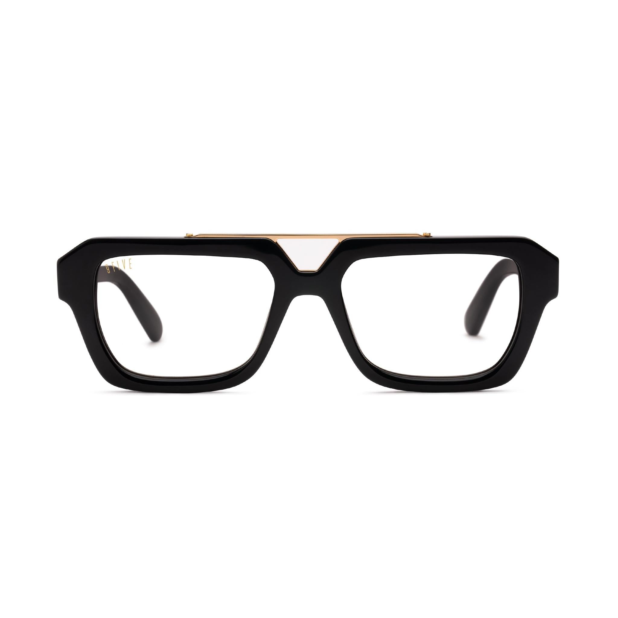 9FIVE Valley Black & 24K Gold Clear Lens Glasses Rx