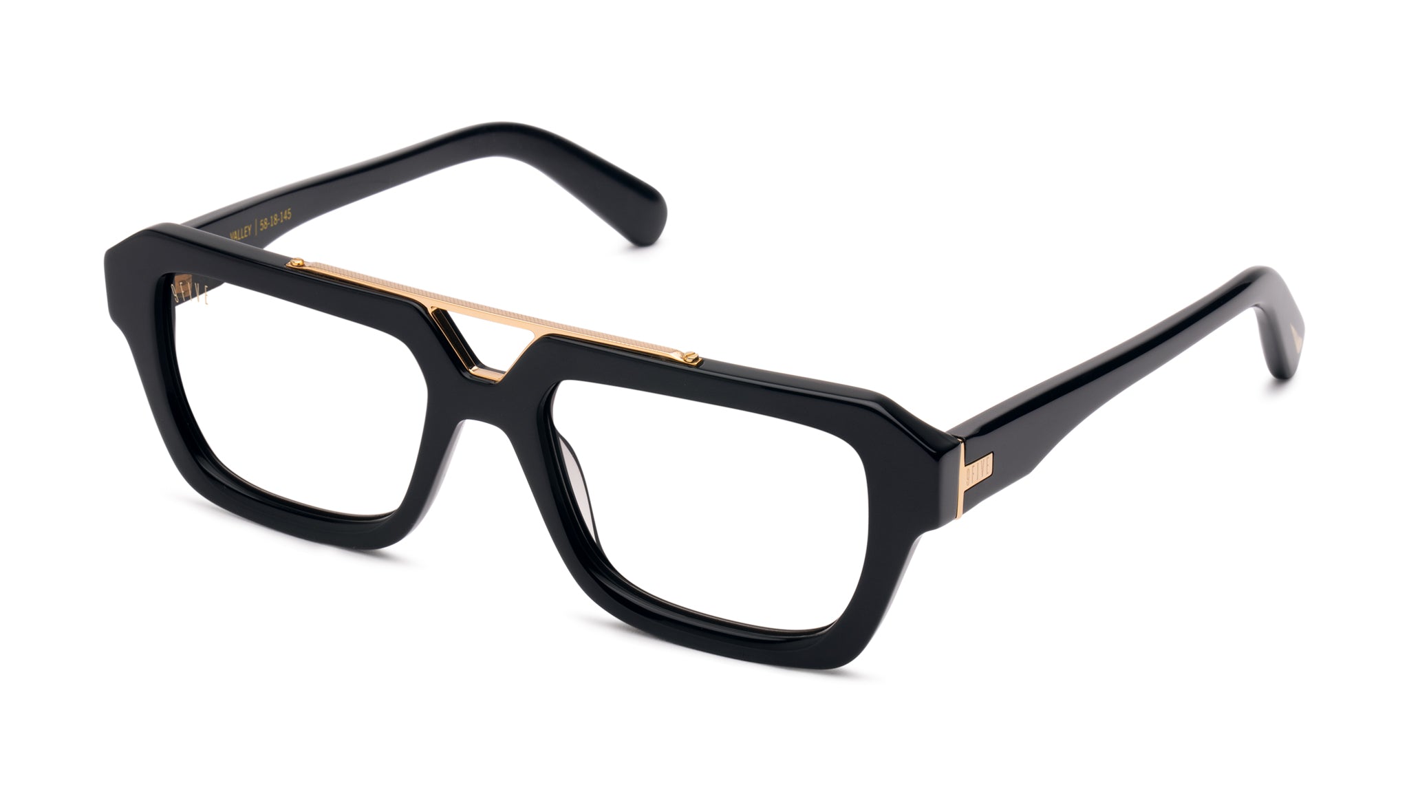 9FIVE Valley Black & 24K Gold Clear Lens Glasses