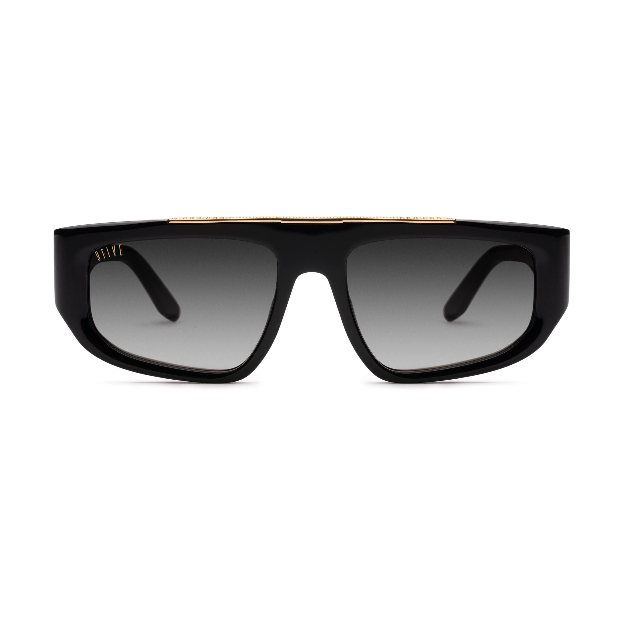 9FIVE X01 Black Gradient & 24K Gold Sunglasses — front [g:black-gradient s:all o:1]