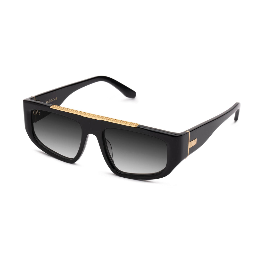 9FIVE X01 Black Gradient & 24K Gold Sunglasses — side [g:black-gradient s:all o:2]