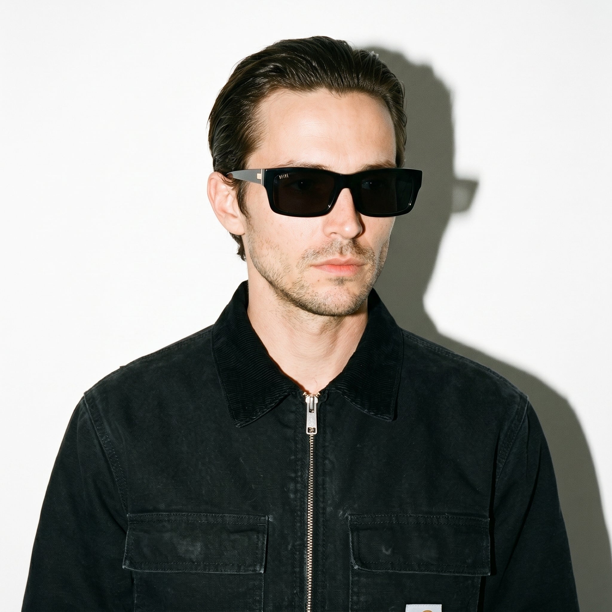 9FIVE Aura Black Sunglasses — worn on model [g:black s:all o:3]
