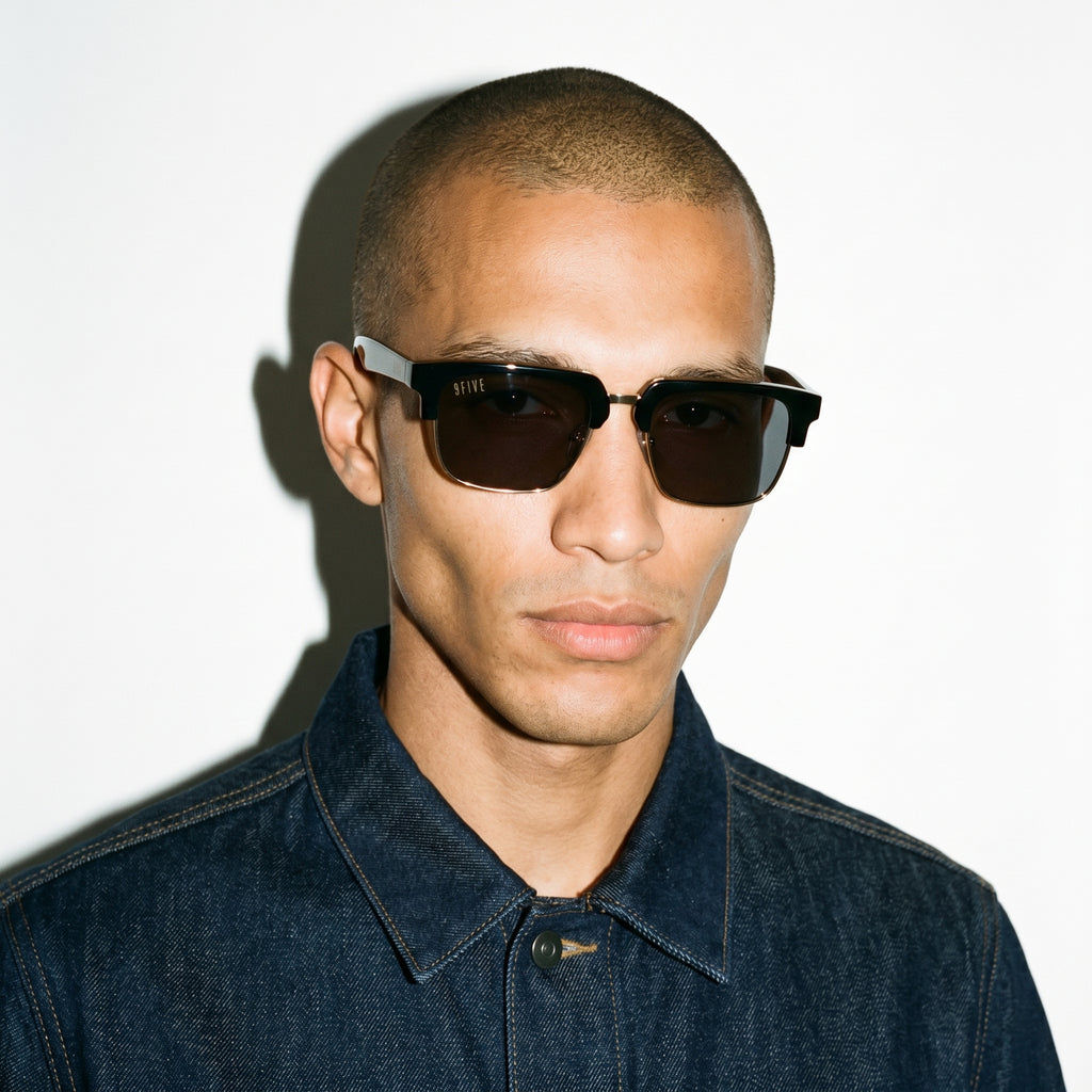 9FIVE Belmont Black Sunglasses — worn on model [g:black s:all o:3]