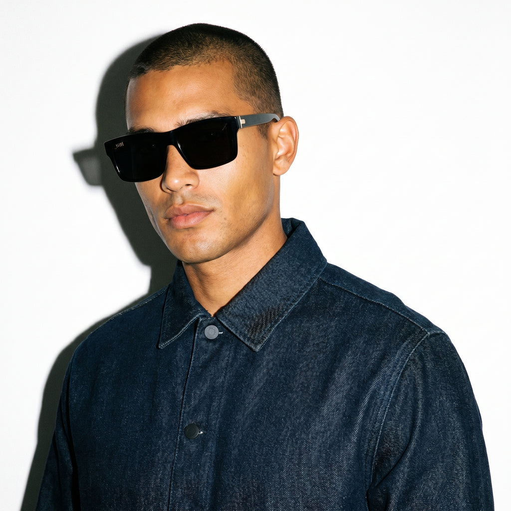 9FIVE Caps Black Sunglasses — worn on model [g:black s:all o:3]