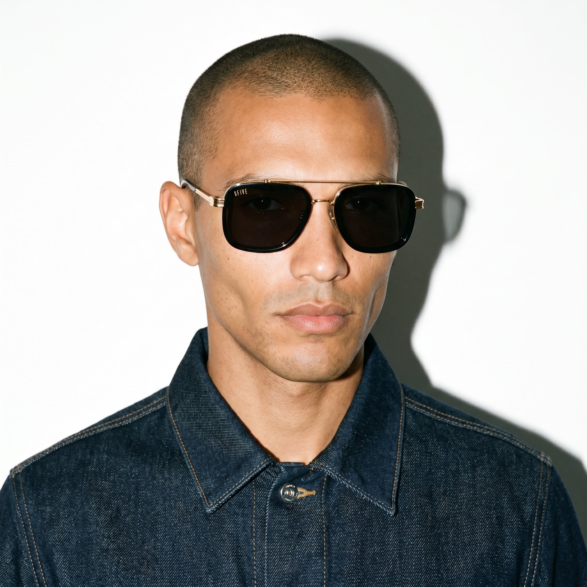 9FIVE Crowns Black Sunglasses — worn on model [g:black s:all o:3]